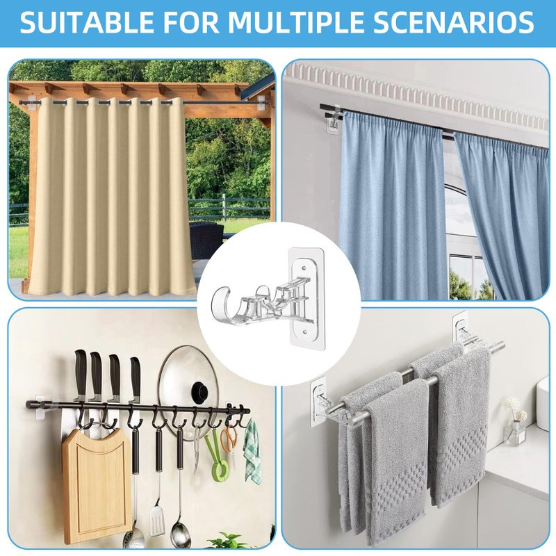 Antimbee 12 Pack Double Curtain Rod Bracket  No Drill Adhesive Curtain Rods Holder  No Screw Stick on Double Brackets Curtain Hangers Hooks for Home  Apartment  Dorm  Renter - Image 2